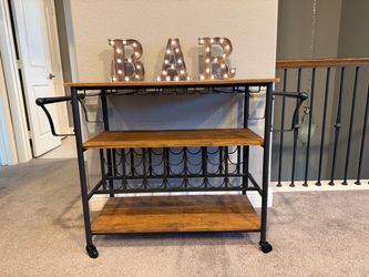 Industrial Bar Cart with Wine Rack