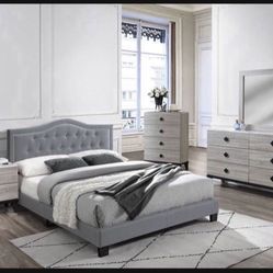 Brand New In Box Grey Velvet Queen  Size Bed With Mattress 