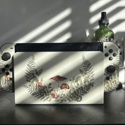 Nintendo Switch OLED with Custom Mushroom Fern Skin & 512 GB Micro SD Card Included