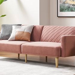 SOR  Futon Sofa Bed, Small Couch, Sleeper, Loveseat, Mid Century Modern Futon Couch, Sofa Cama, Couches for Living Room (Old Rosa Velvet)