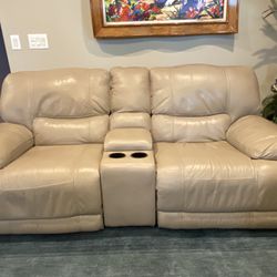 Leather Power, Reclining Storage Console Loveseat