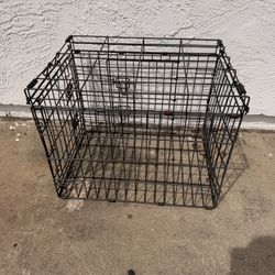 Black Metal Wire Dog Crate – Foldable with Double Doors – Used, Good Condition