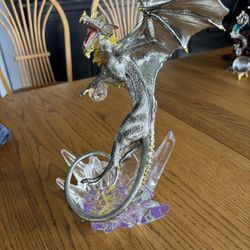 Franklin Mint Dragon Statue Michael Whelan Guardian Of Treasure Silver Purple