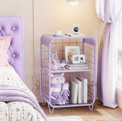 Cute Kids Nightstand,3 Tier Metal Side Table,Purple