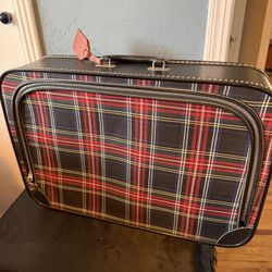 Cool Classic Plaid Canvas Black & Red Suitcase