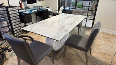 Modern Marble Dining Table Set  4 Chairs Included – Contemporary White/Gray Design