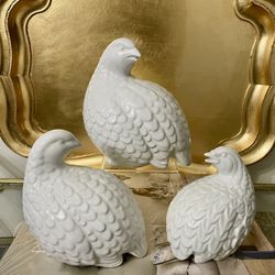 Vintage Trio of Porcelain Quail Figurines
