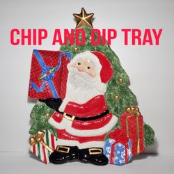 Fitz And Floyd Santa Chip and Dip Platter Christmas Holiday NEW 