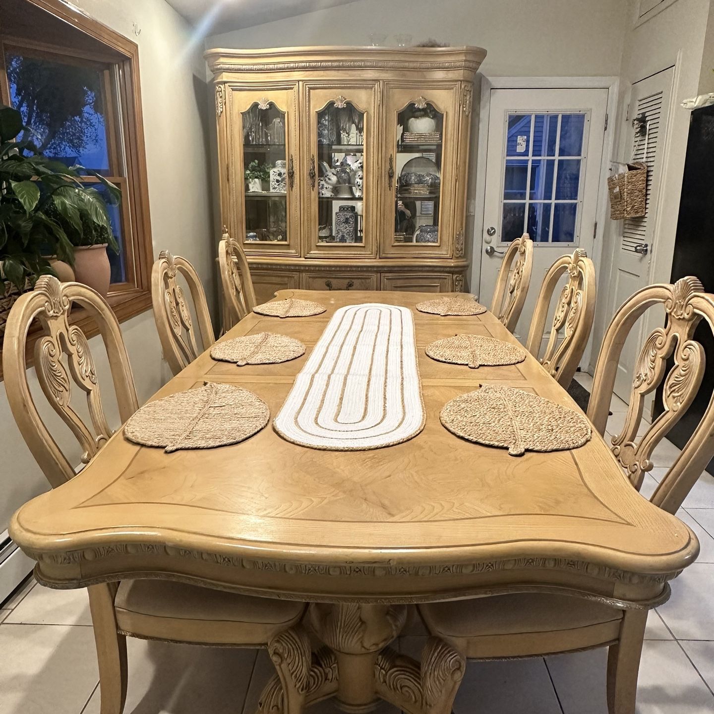 DINING TABLE, 6 CHAIRS, & CHINA CABINET
