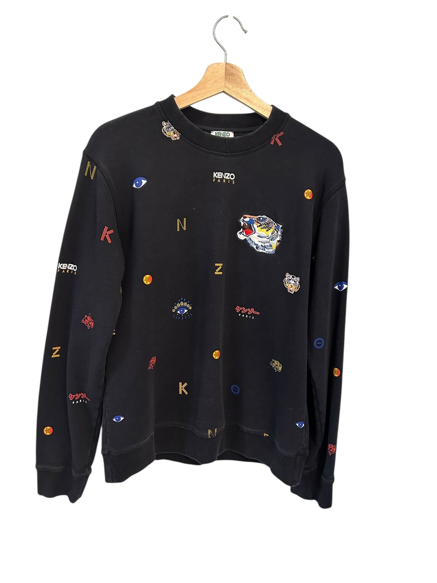 Kenzo Allover Tiger Logo Classic men’s black Sweatshirt medium