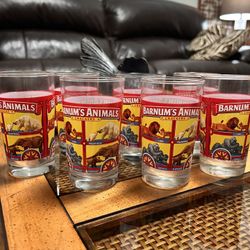 Vintage 7 Barnum's Animal Cracker Glass Cups Collectable 