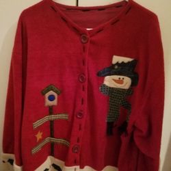 Snowman Ugly Lined Christmas sweater/jacket. Fleece Large