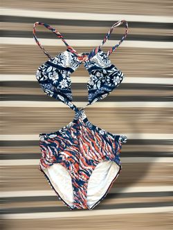 NWOT) MINKPINK RESORT Women’s One-piece swimwear size L Orange/Blue