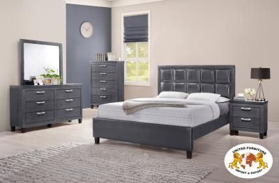 Queen bed with dresser and mirror