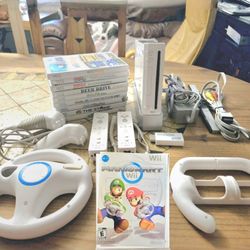 Wii Mario Kart Bundle. Racing Wheels, 2 Controllers, 2 Nunchucks, Console, 10 Games,  HDMI  Converter, Loaded 