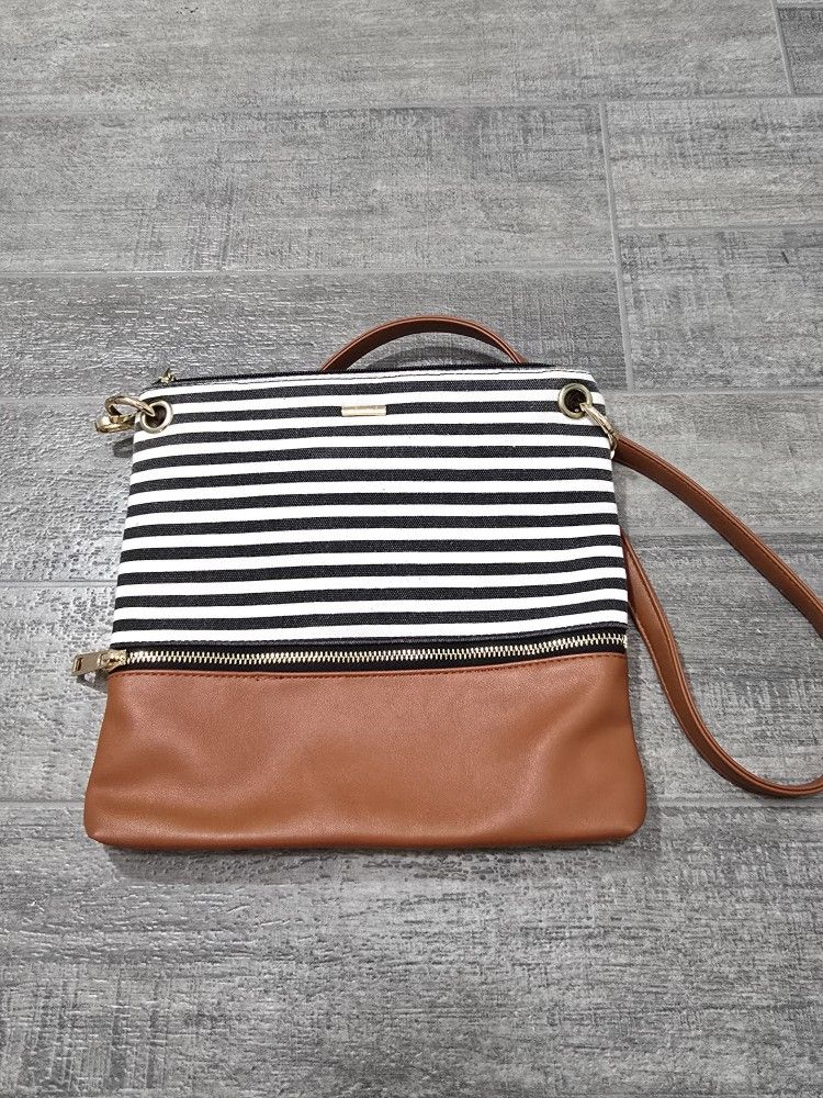 Lovevook Black And White Striped Crossbody Bag With Zippered Bottom