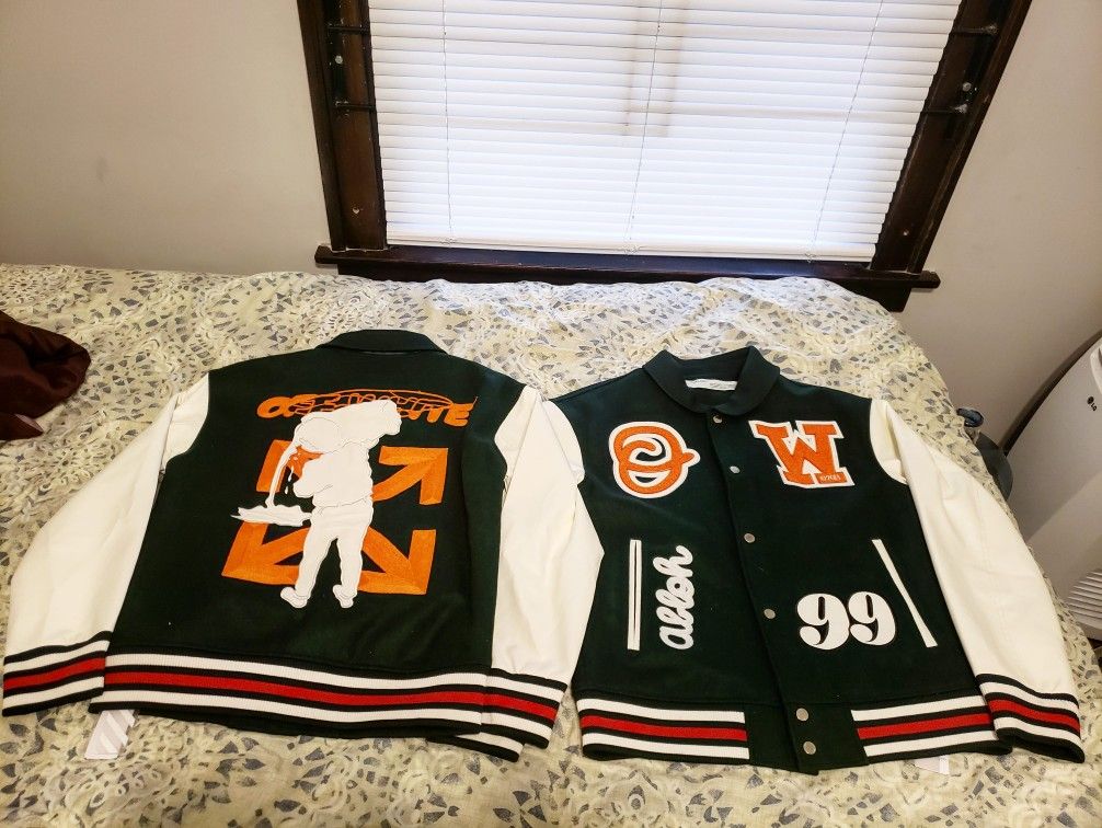 Off white varsity jacket new with tags size large and xl 