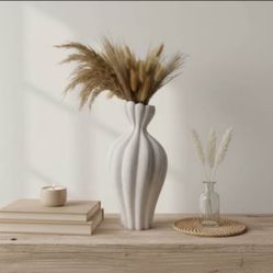 Stunning Stone Flower Vase with Stripes - Sand 14"