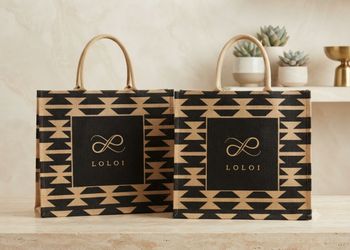 2 Pre-Owned Loloi Jute Burlap Tote Bags – Geometric Design