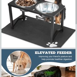 Elevated Dog Bowls, Metal Raised Dog Bowl Stand with Two Thick 111oz Capacity Stainless Steel Food Bowls & Non-Slip Mat - 14" Tall for Large/Extra Lar