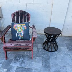 3-Piece Outdoor BUNDLE- Outdoor Wooden Chair, Metal Side Table, Outdoor Pillow 