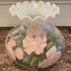 Hand Painted Replacement Milk Glass Lamp Shade with Beautiful Pink Roses