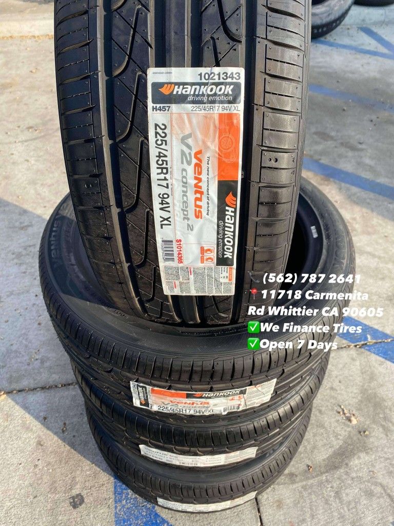 225/45R17 Hankook Ventus New Set of Tires Installed and Balanced Set de Llantas Nuevas Instaladas y Balanceadas