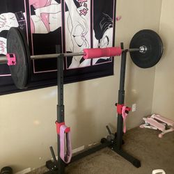 Squat Rack With Bar And Weights 