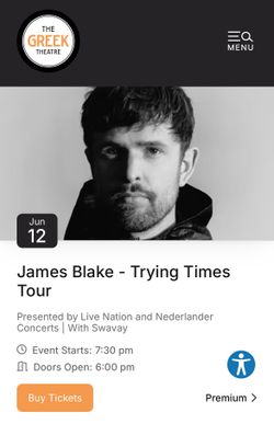 James Blake - The Greek Theatre Tickets
