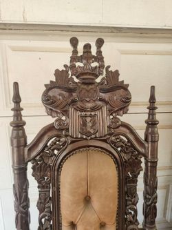 Ornate Hand-Carved Wooden Throne Chair