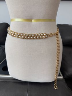 Elegant Gold Tone Pearl Mesh Belly Chain Belt Vintage Runway Fashion Accent VTG