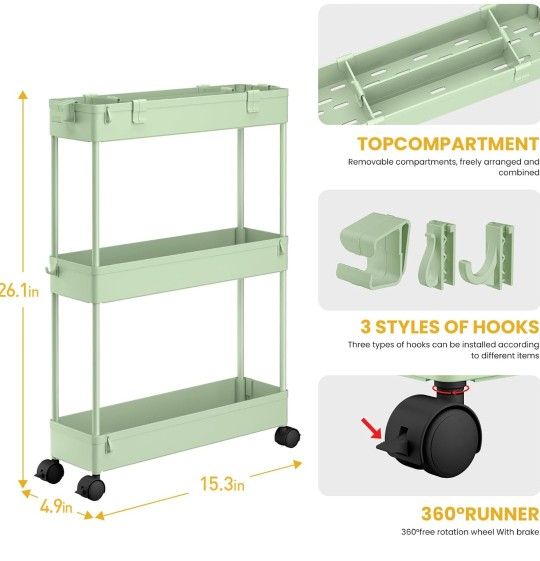 New Slim Storage Cart 3 Tier