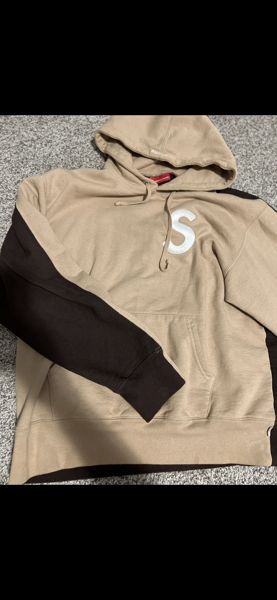 Supreme S Logo Split Hoodie Tan sz Medium NEED GONE slightly used see description