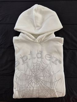 Sp5der White Rhinestone Hoodie Size M