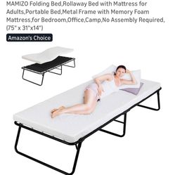 Folding Bed,Rollaway Bed with Mattress for Adults,Portable Bed,Metal Frame with Memory Foam Mattress