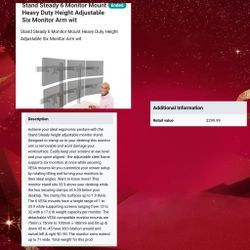 Stand Steady 6 Monitor Mount Heavy Duty Height Adjustable Six Monitor