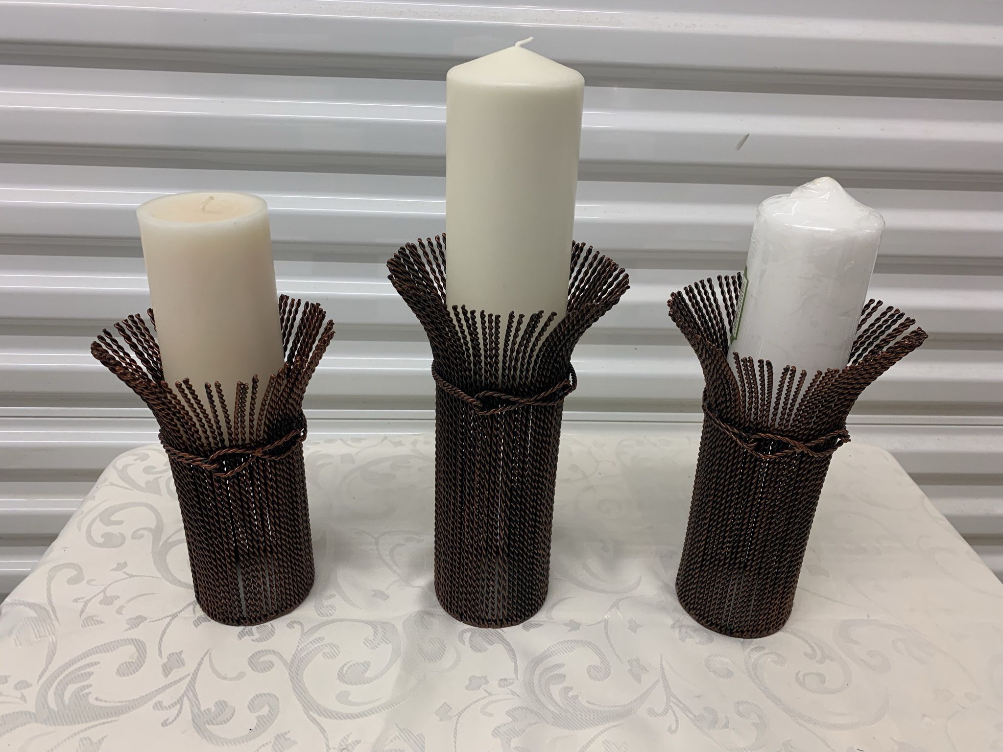 3 piece Beautiful Oil Rubbed Bronze Metal Candle Holder Set