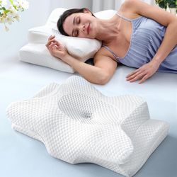 Clinical-Level Relief Cervical Neck Pillow for Sleeping, Orthopedic Contour Memory Foam Pillow for Side Sleepers, Cooling Reading Pillow for Neck Reli