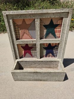 Rustic Americana Country-Style Wooden Wall Display with Planter/Storage Trough