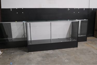 Retail Counter, Tempered Glass Adjustable Shelves & Sliding Doors, Black - 70 L X 18" W × 38H