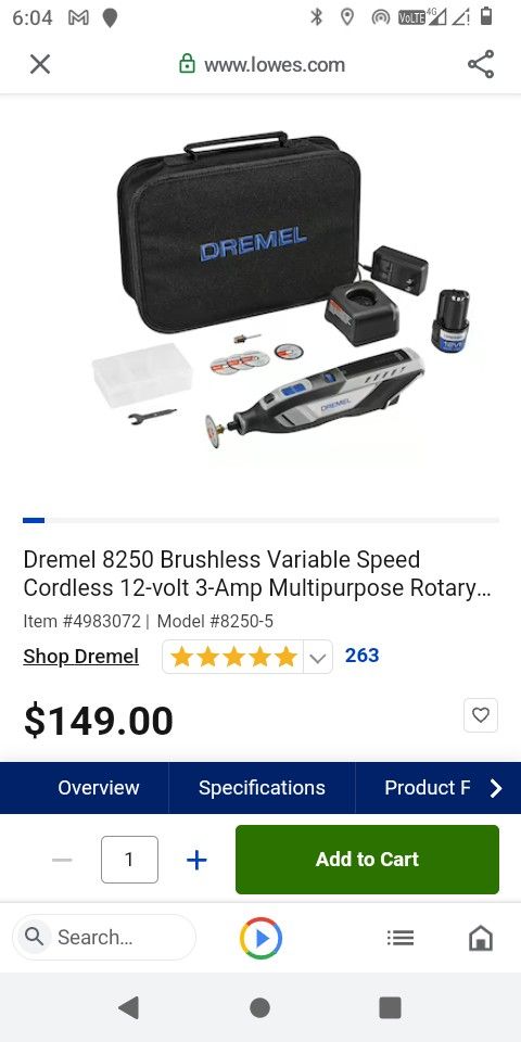 Dremel 8250 Brushless Variable Speed Cordless 12-volt 3-Amp Multipurpose Rotary