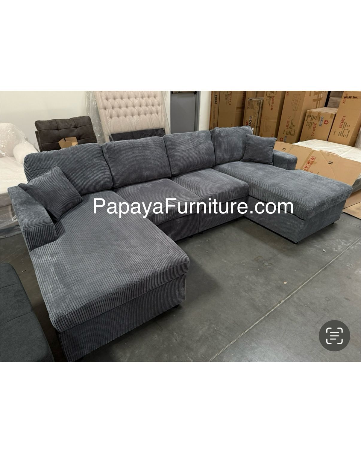 New! Grey 120”L Double Chaise Sectional Sofa, Corduroy Sectional, U-Shaped Sectional, Grey Sectional With Chaise, Soft Plush Sectional,Sofa,Sectional