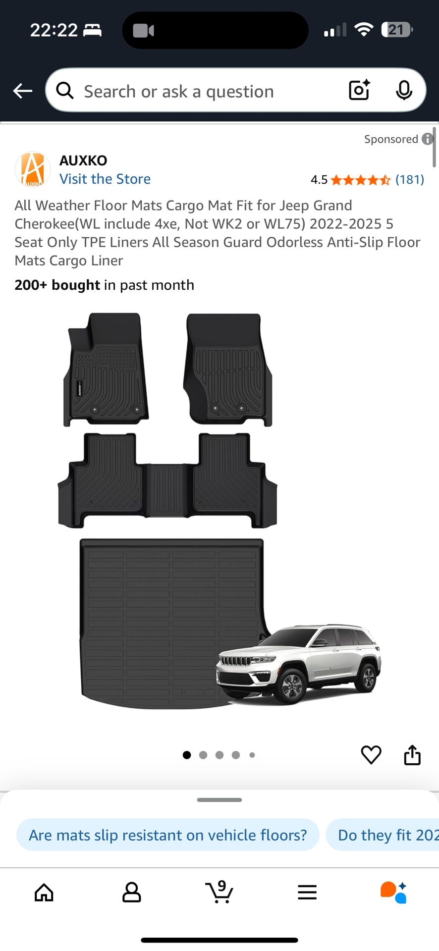 All Weather Floor Mats Cargo Mat Fit for Jeep Grand Cherokee