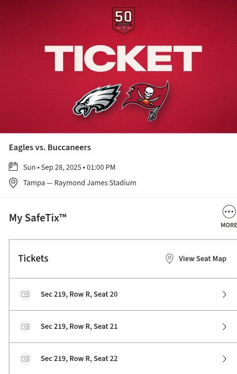 2 Tickets To Bucs Eagle Game Today Sect 219.