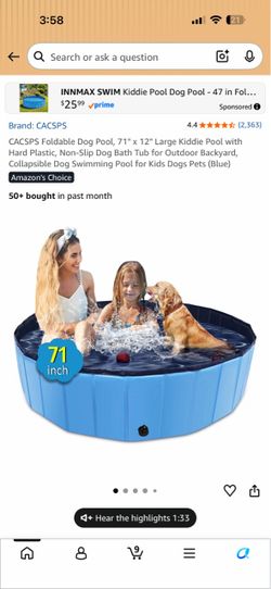 CACSPS Foldable Dog Pool, 71" × 12" Large Kiddie Pool with Hard Plastic, Non-Slip Dog BathTub for Outdoor Backyard, Collapsible Dog Swimming Pool for