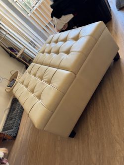 Cream Leather Tufted Ottoman