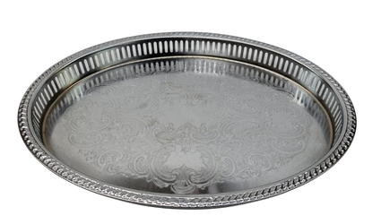 Vintage Mid-20th Century 16" Oval Reticulated Chrome Serving Tray