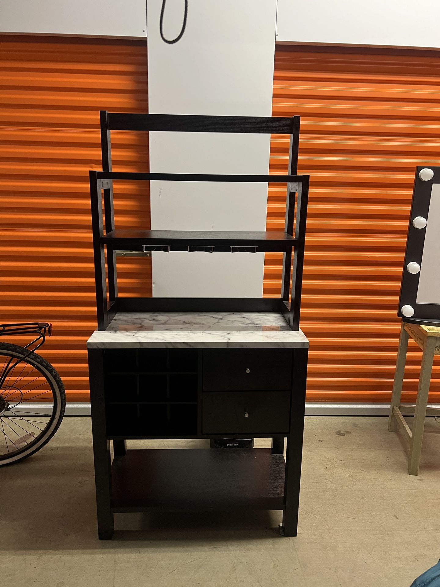 Sturdy Marble Top Bar Cart With Wine Rack, Glass Rack, Drawers, And Storage Space