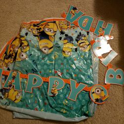 Minion Birthday Banner And Tablecloth