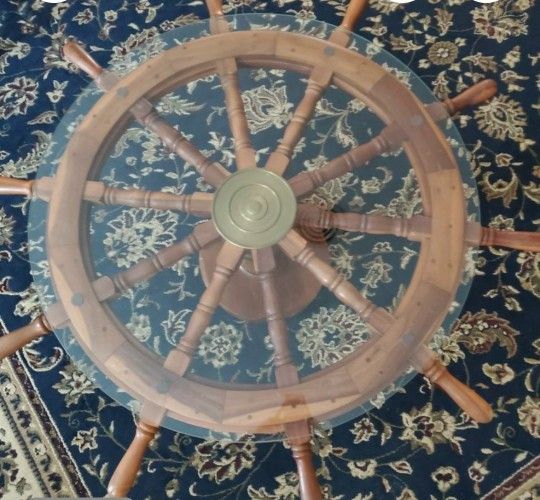 Ships wheel coffee table With Glass Top